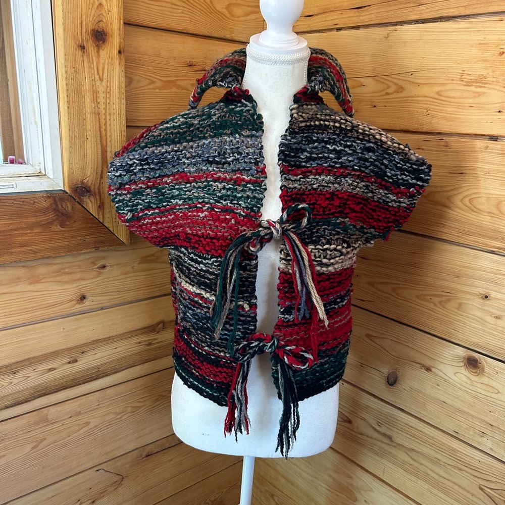 Vintage Striped Knit Sweater with Tie Closure Boho‎ Festival Handmade